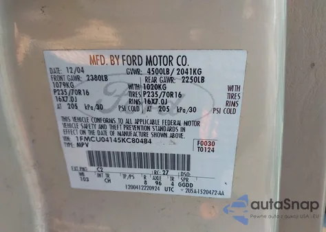 2005 Ford Escape Limited из США, поврежденный, VIN 1FMCU04145KC80484